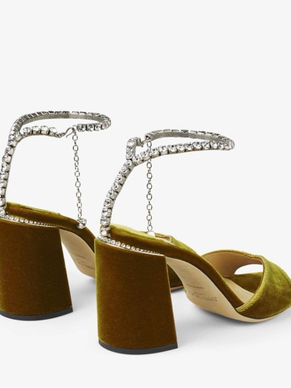 Jimmy Choo Saeda Sandal 85 Citrine Velvet Sandals With Swarovski Crystal Chain View 3